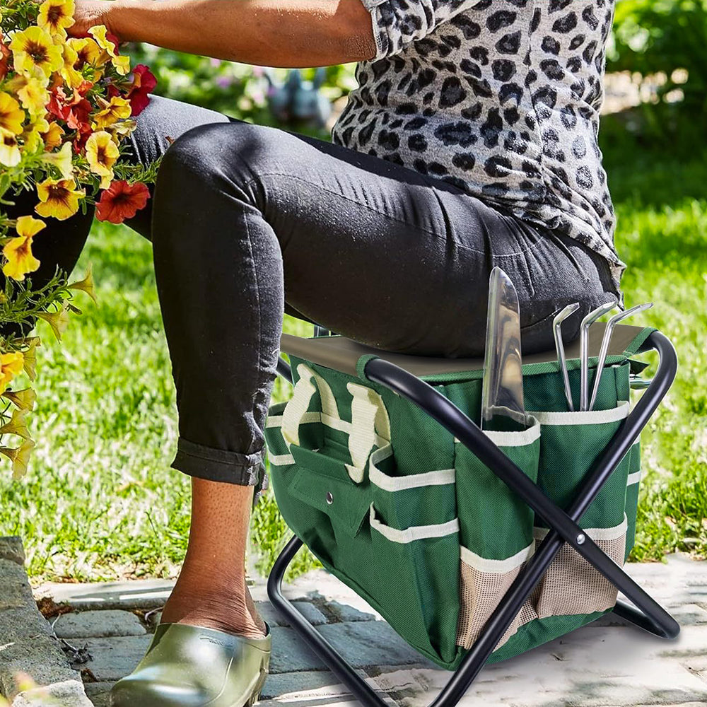 GREENHAVEN 7 Piece Garden Tool Set with Folding Stool