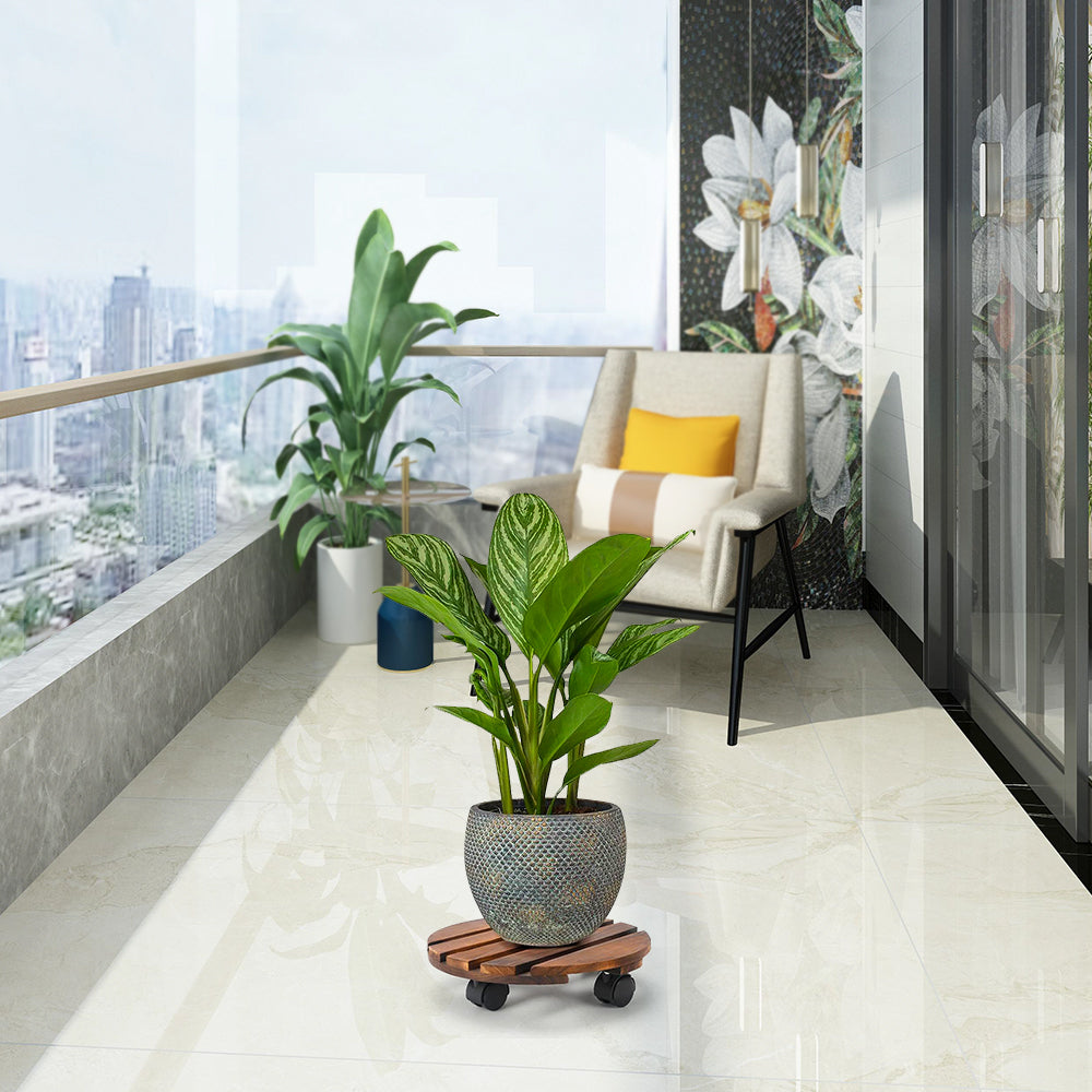 GREENHAVEN 2 Pack Plant Caddy with Lockable Wheels - Wood Color