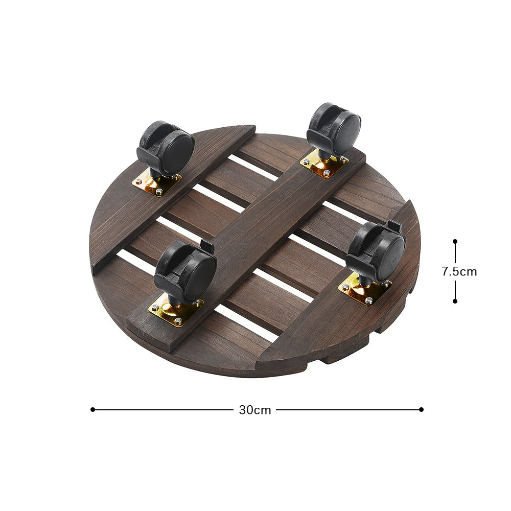 GREENHAVEN 2 Pack Plant Caddy with Lockable Wheels - Wood Color