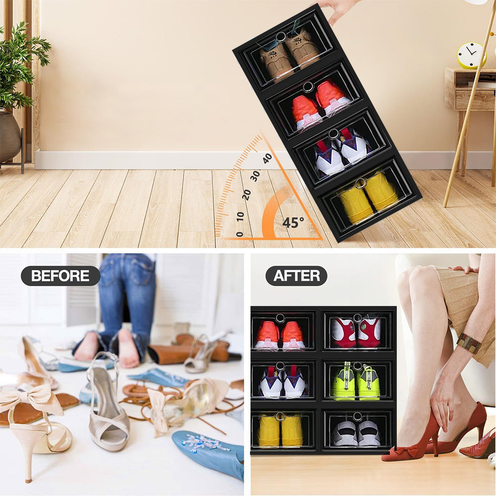 STORFEX Set Of 6/12 Stackable Shoe Box Organizer With Lid