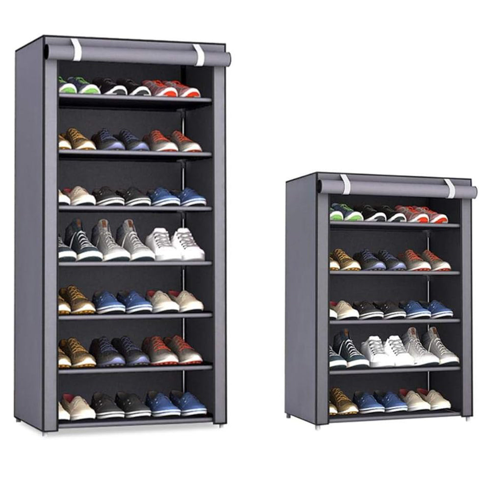 Nonwovens Fabric Dustproof Multilayer Shoes Cabinet Organizer in Black and Grey