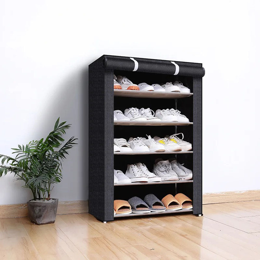 Nonwovens Fabric Dustproof Multilayer Shoes Cabinet Organizer in Black and Grey