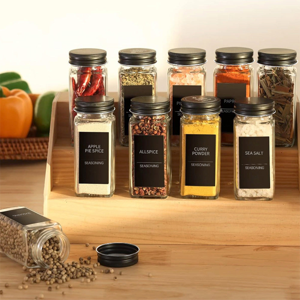 STORFEX 12-Pack 120ml Glass Spice Jars with Labels