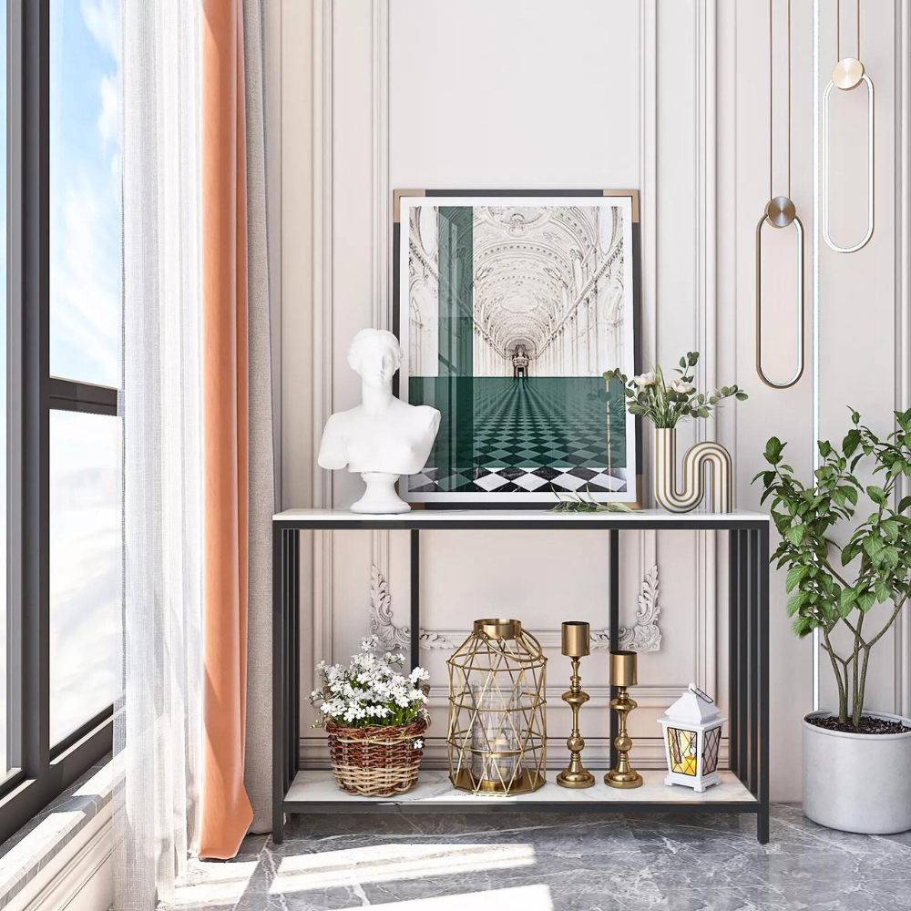 47.2” Console Table Sintered Stone Entryway Table with Metal Base
