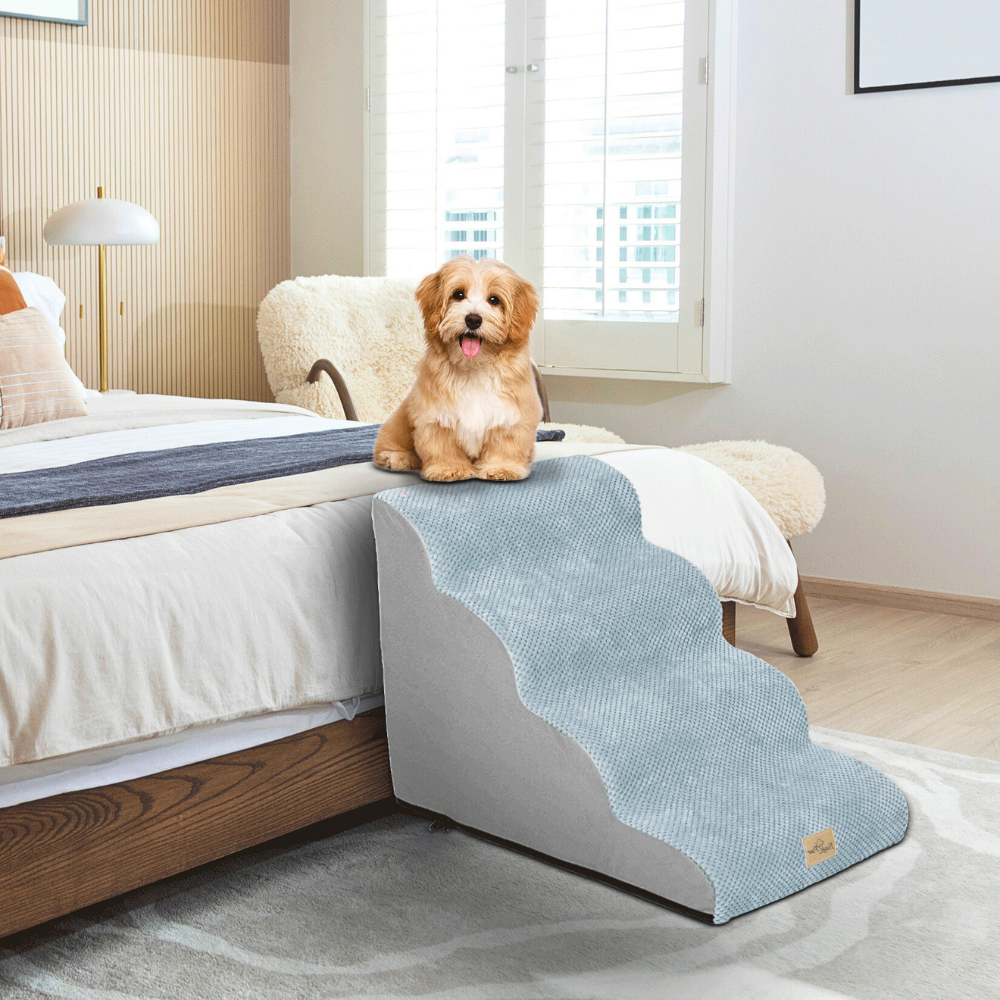4-Tier Foam Dog Steps Pet Stairs Ramp for Beds and Couches