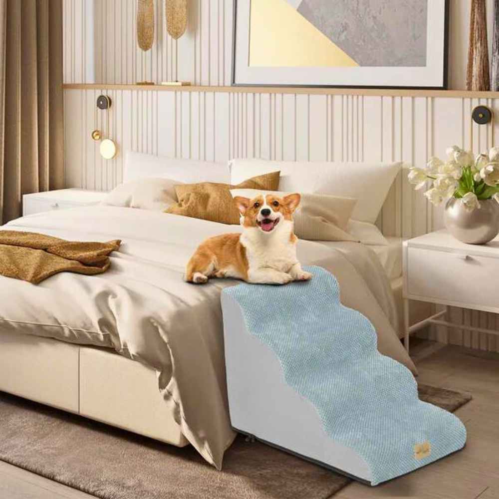 4-Tier Foam Dog Steps Pet Stairs Ramp for Beds and Couches