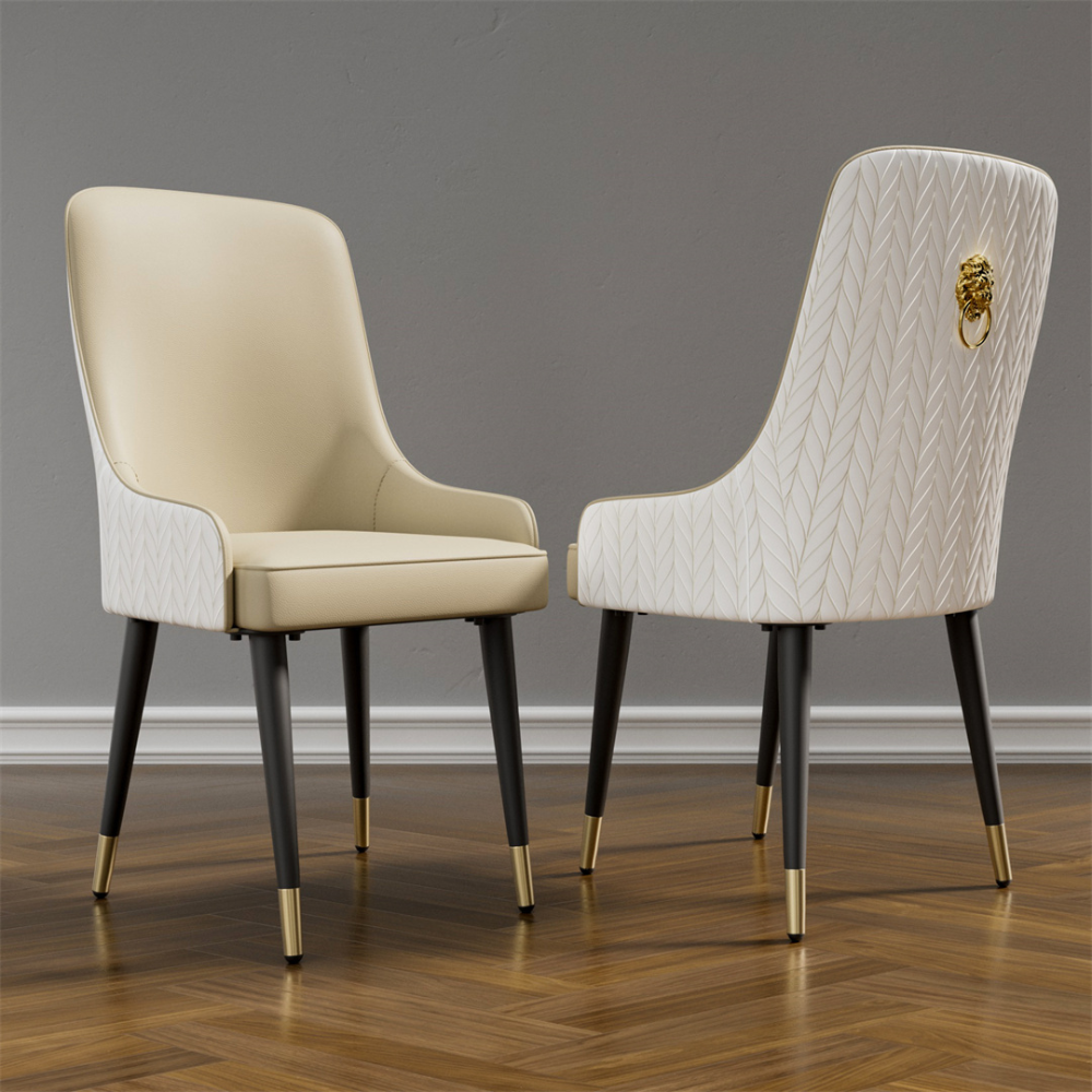 Set of 2 Luxury Microfiber Leather Dining Chairs with Lion Knocker