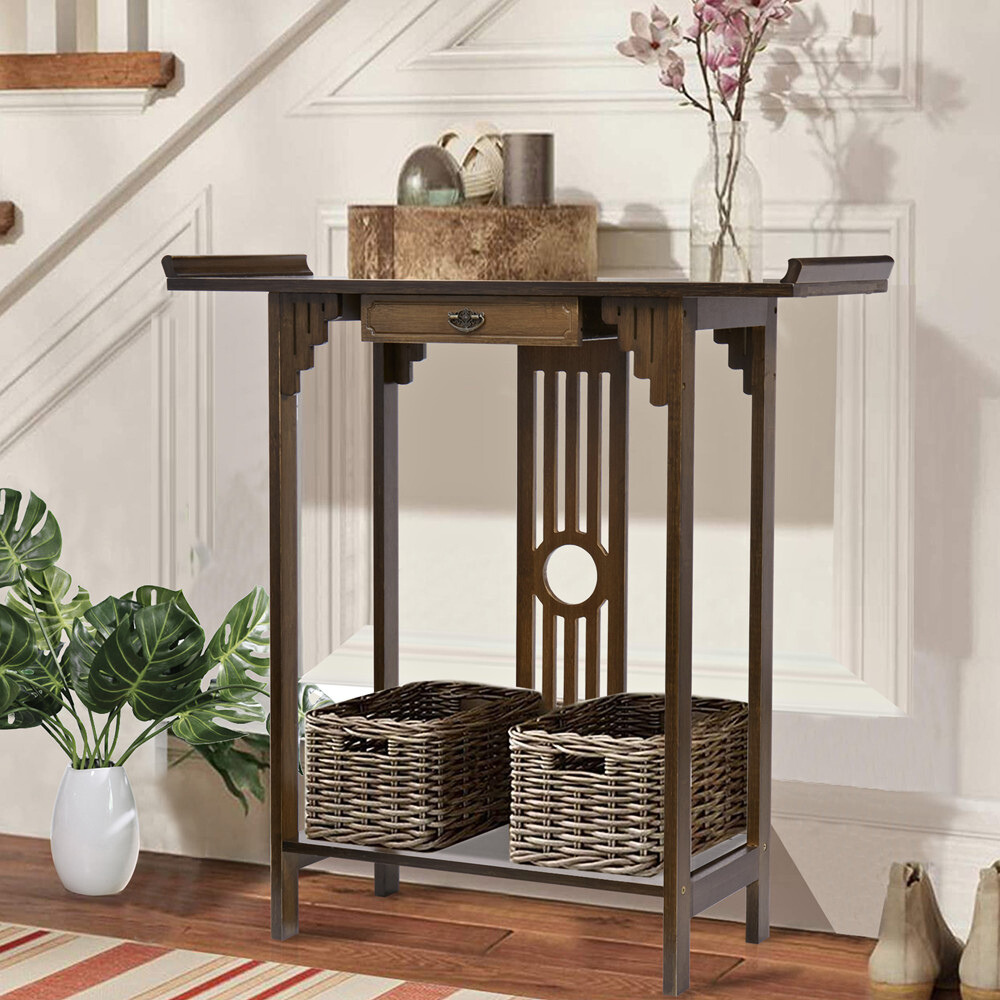 Elegant Wood Entryway Console Table with Drawer and Shelf