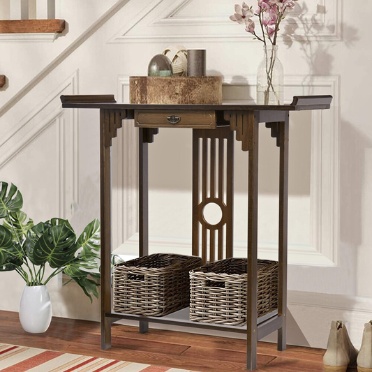 Elegant Wood Entryway Console Table with Drawer and Shelf
