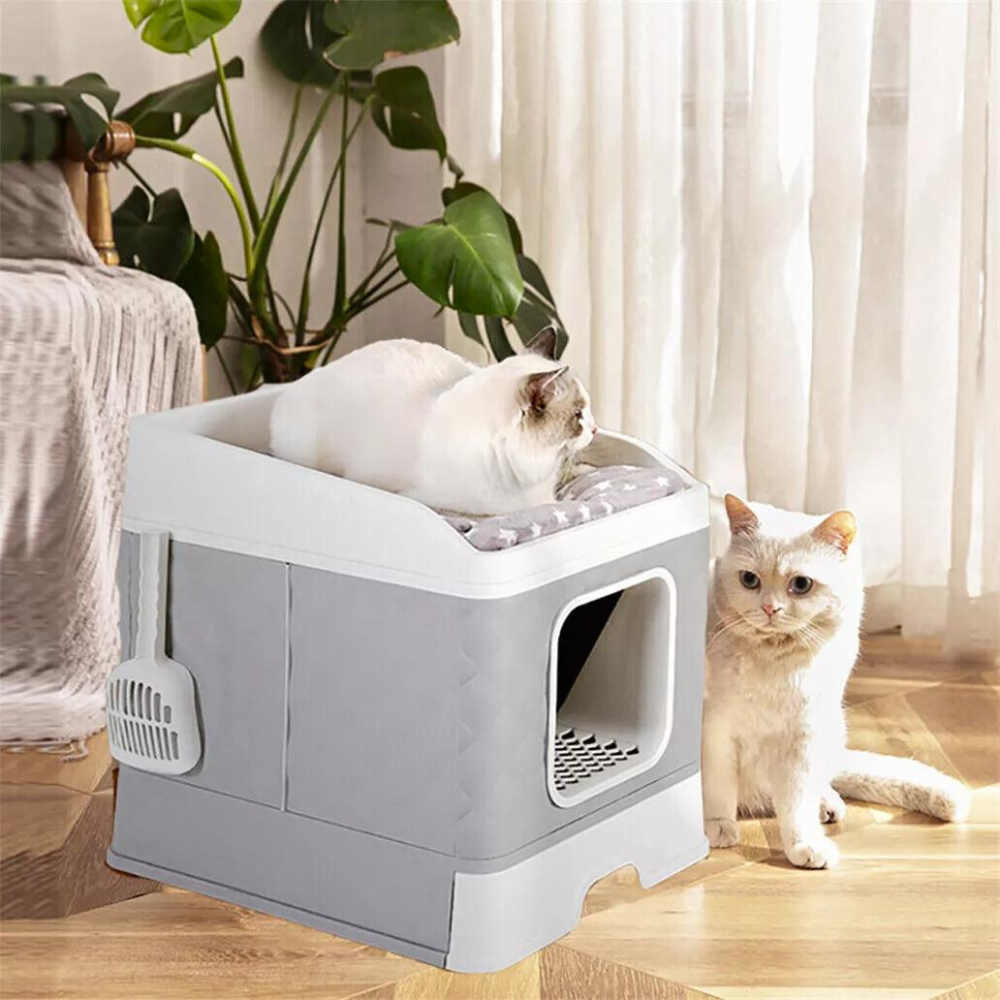 Detachable Top Cat Litter Box with Front Entry and Portable Scoop Drawer
