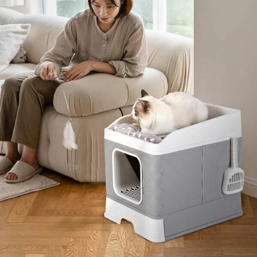 Detachable Top Cat Litter Box with Front Entry and Portable Scoop Drawer