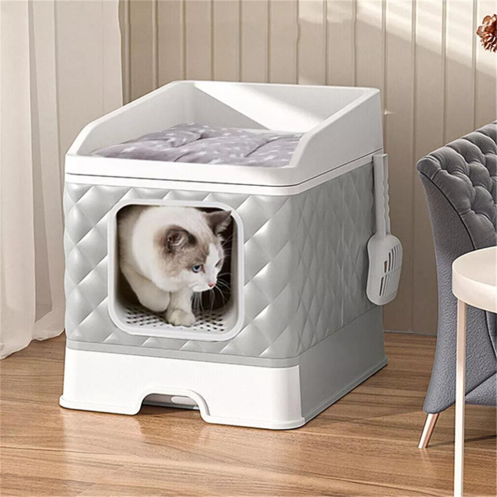 Detachable Top Cat Litter Box with Front Entry and Portable Scoop Drawer