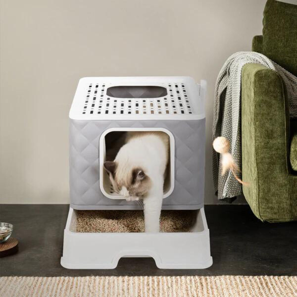 Detachable Top Cat Litter Box with Front Entry and Portable Scoop Drawer