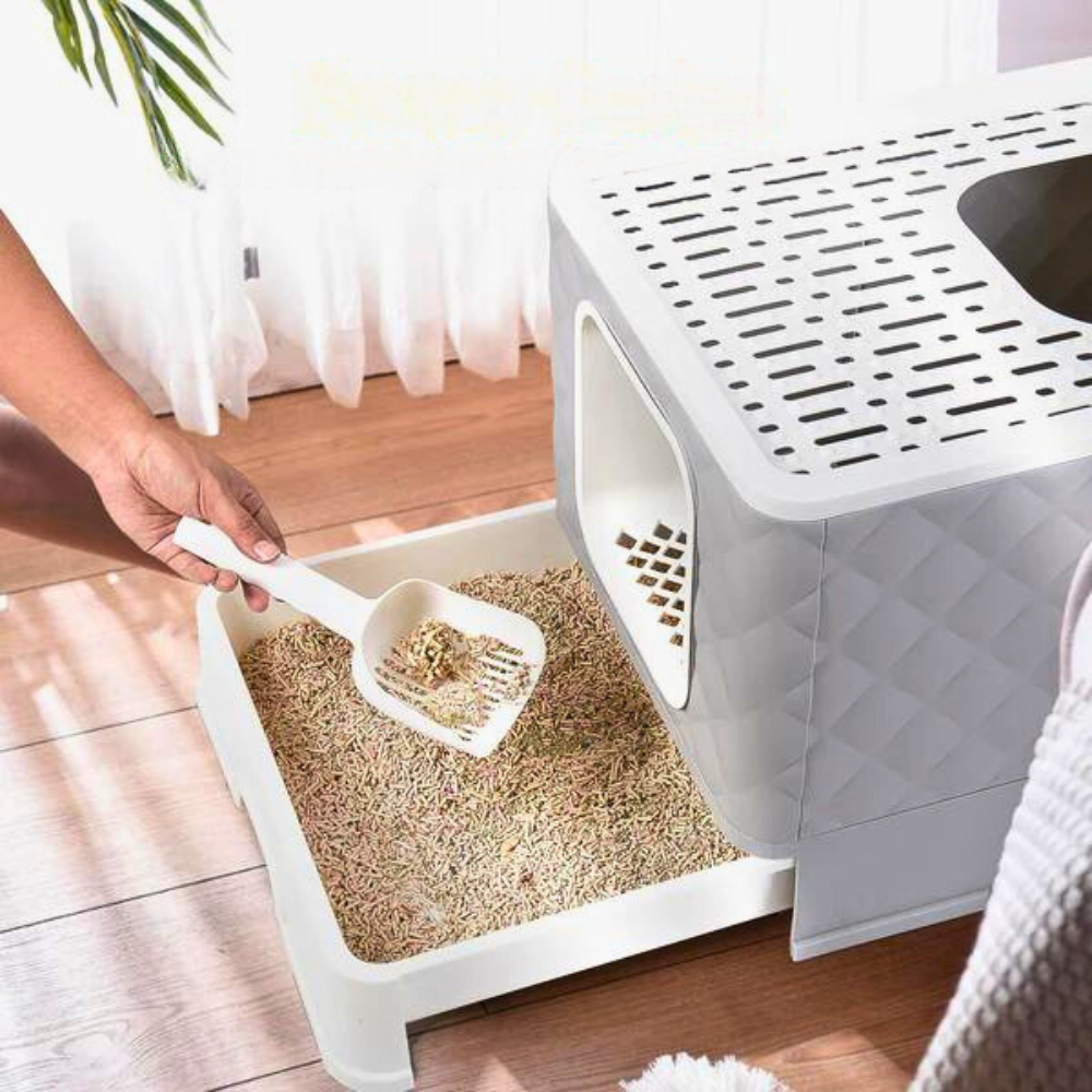 Detachable Top Cat Litter Box with Front Entry and Portable Scoop Drawer