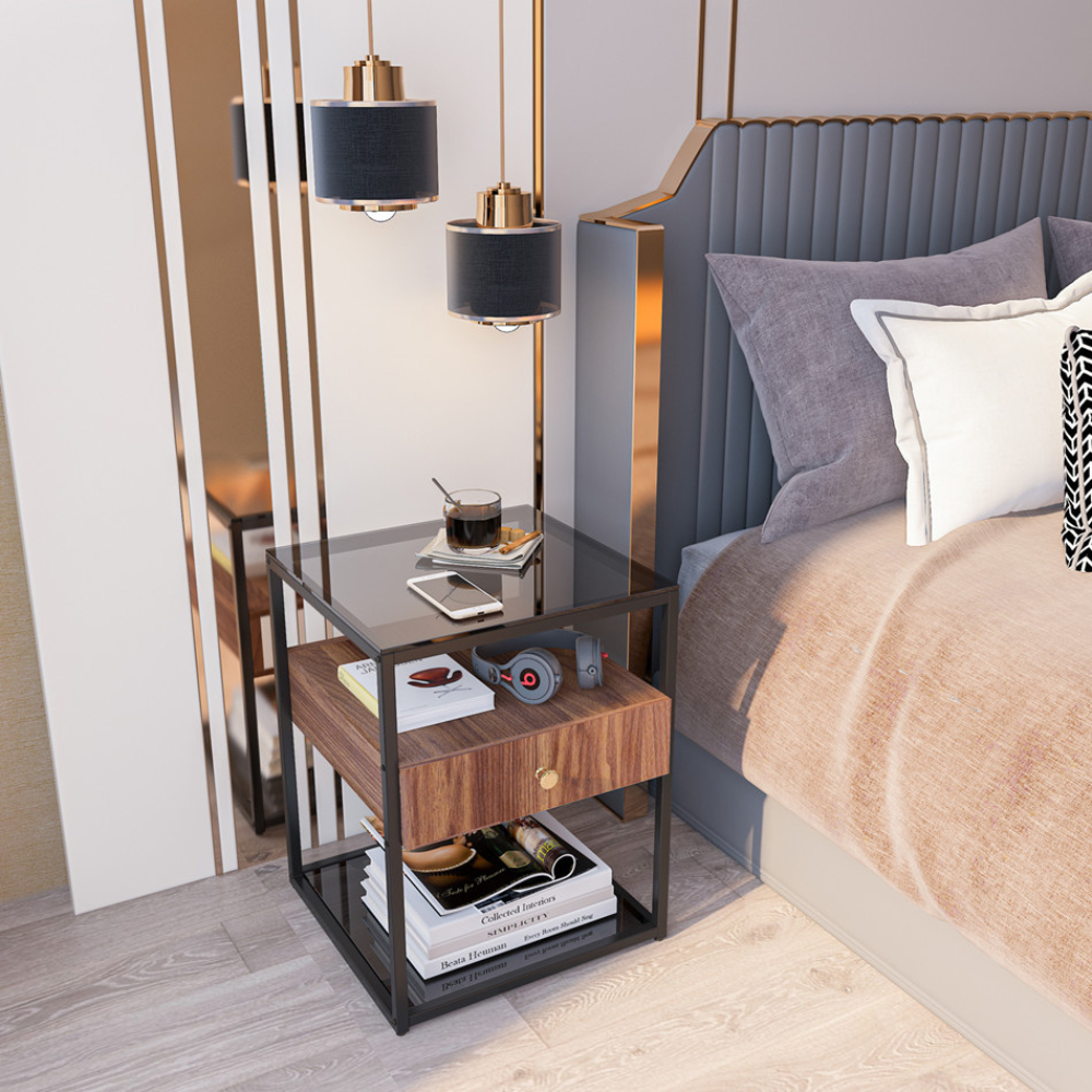 Drawer 3-Tier Living Room Storage End Table