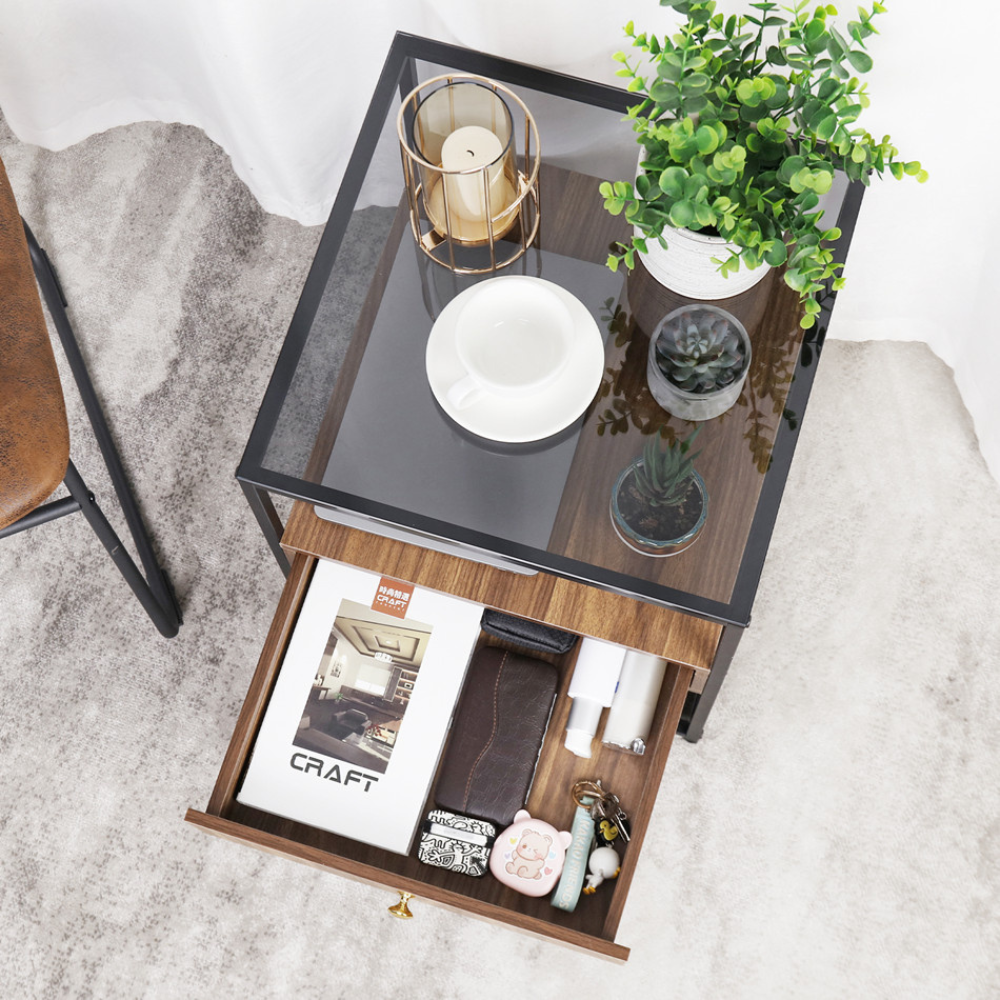 Drawer 3-Tier Living Room Storage End Table