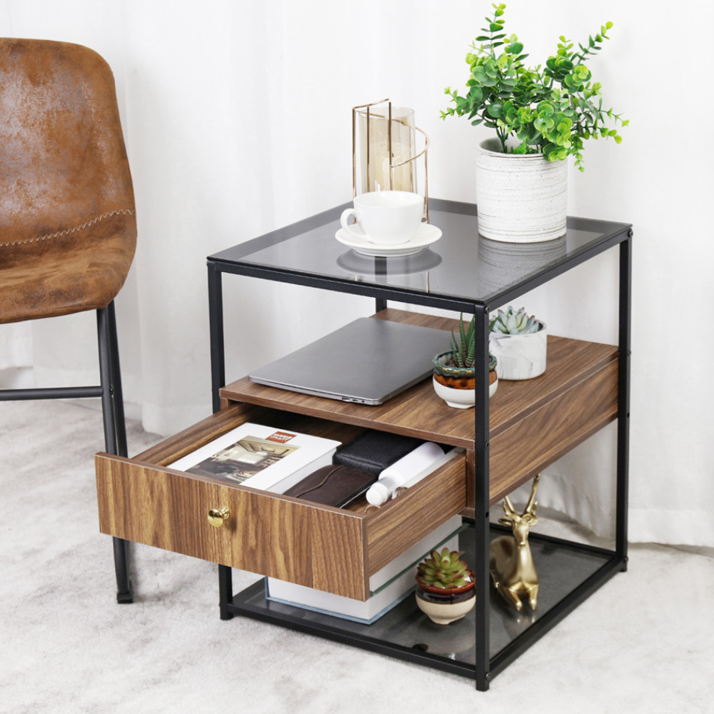 Drawer 3-Tier Living Room Storage End Table