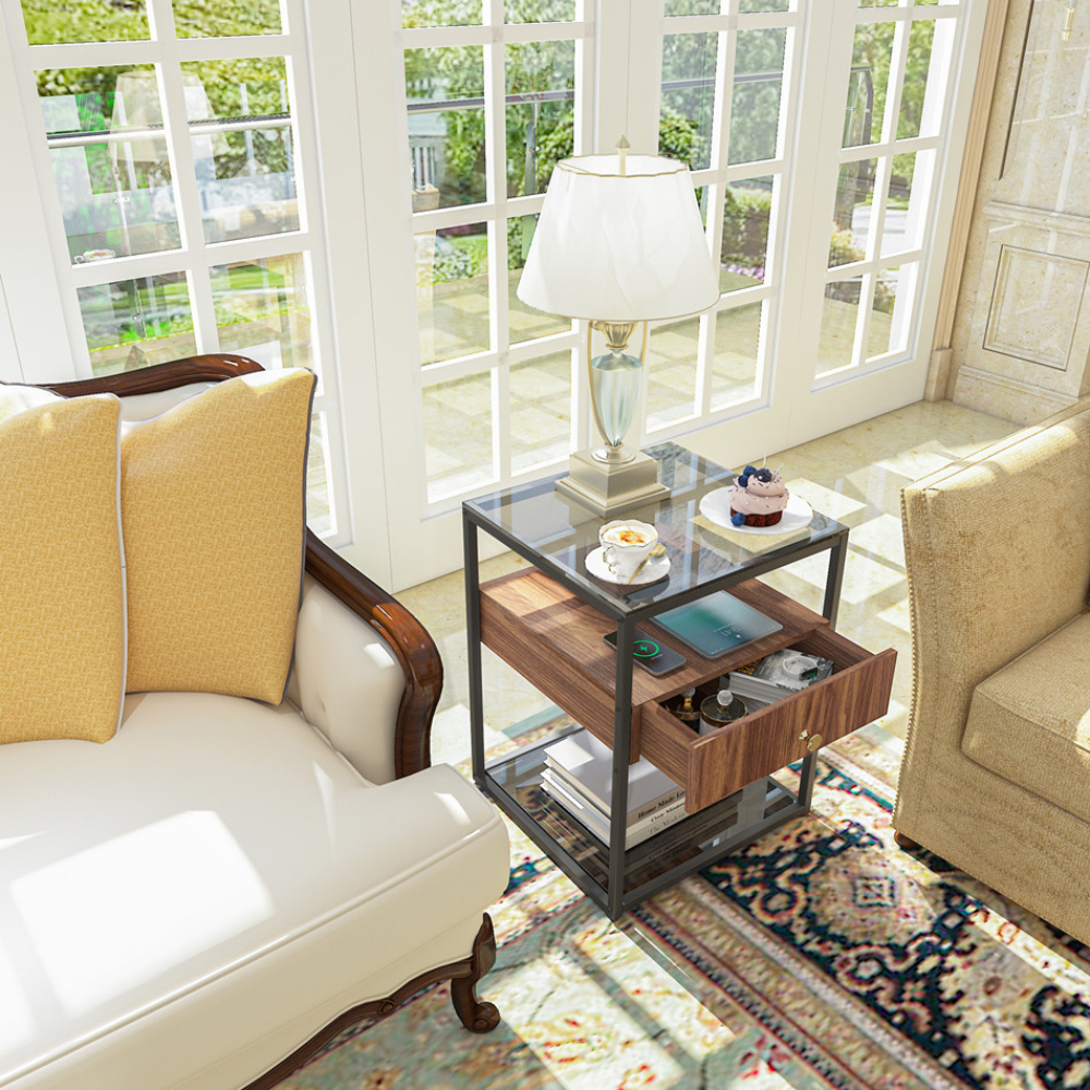 Drawer 3-Tier Living Room Storage End Table