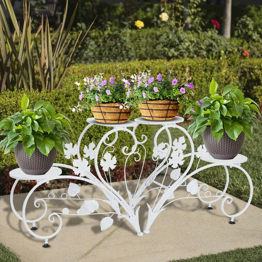 Set of 2 Heavy Duty Metal Round Plant Stand Rustproof Flower Pot Display Holder