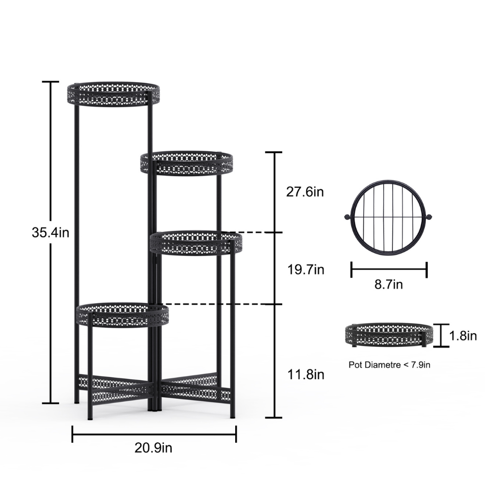 4 Tier Metal Flower Pot Rack Corner Shelving Storage Shelf