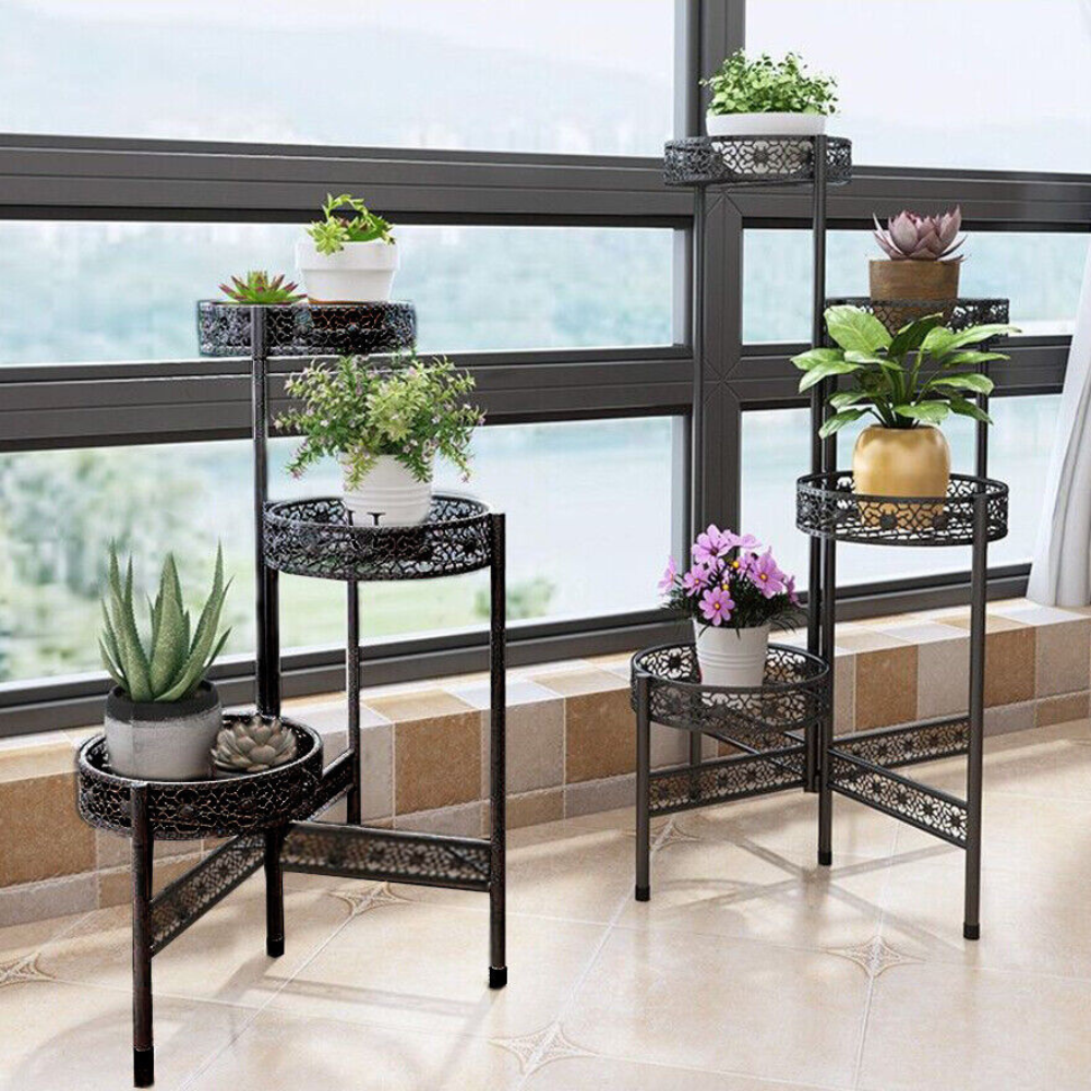 4 Tier Metal Flower Pot Rack Corner Shelving Storage Shelf