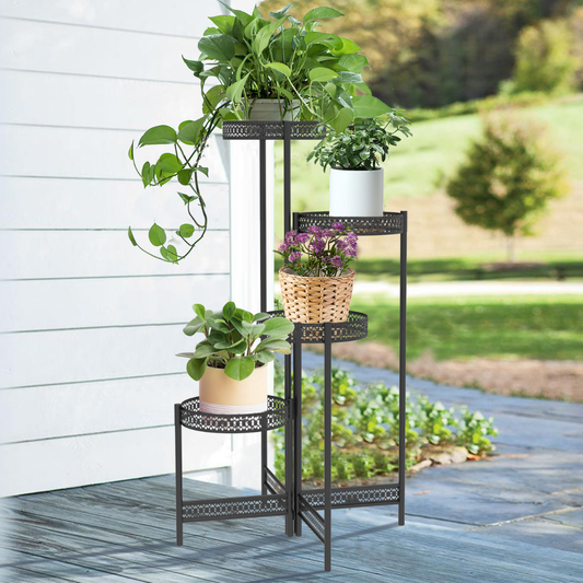 4 Tier Metal Flower Pot Rack Corner Shelving Storage Shelf