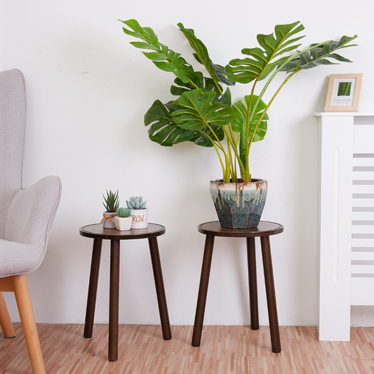 2PCS Small Side Table Round Wood Plant Stand Flower Pots