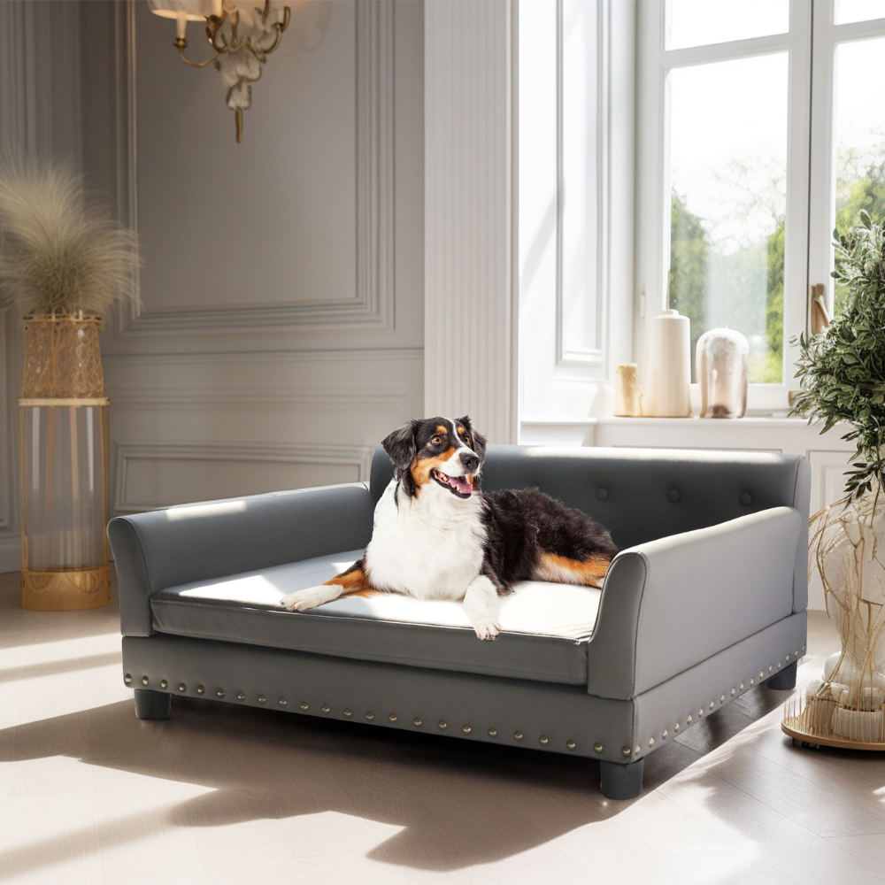 Luxurious Elevated Dog Bed Sofa with Microfiber Leather Cover