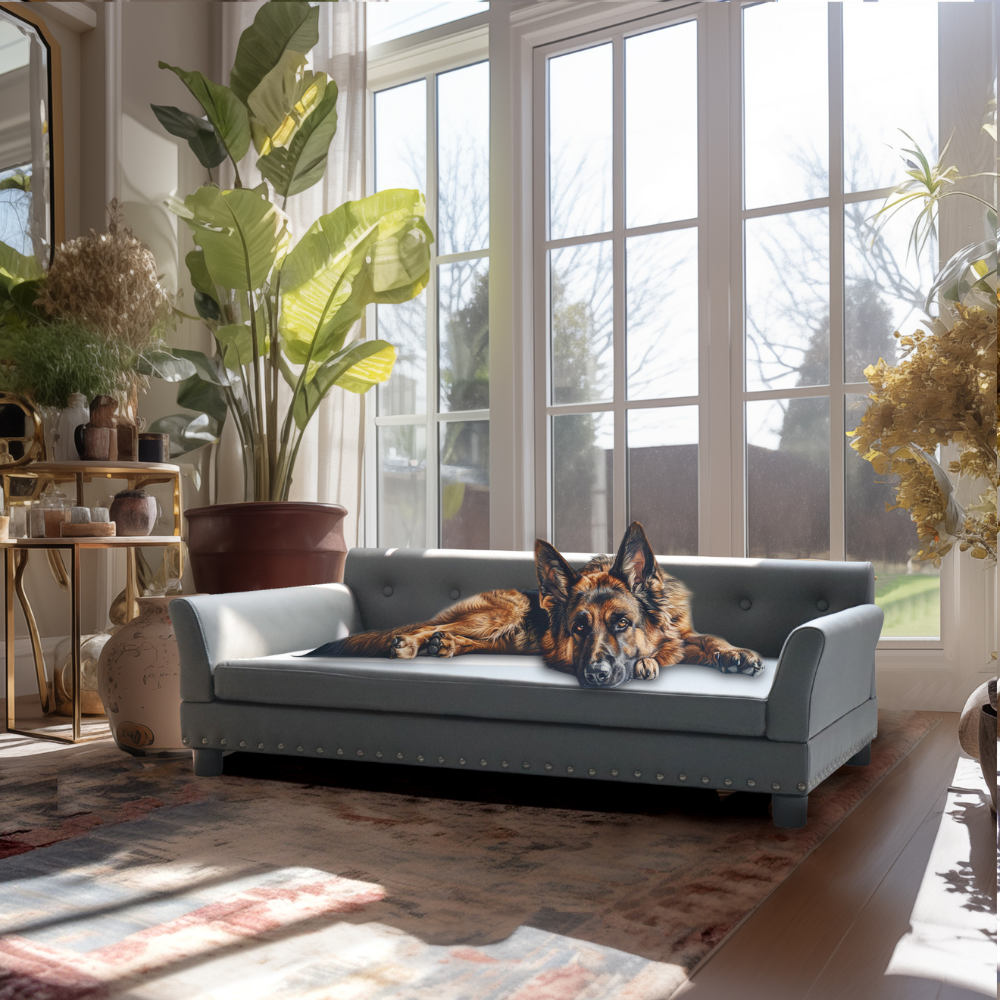 Luxurious Elevated Dog Bed Sofa with Microfiber Leather Cover