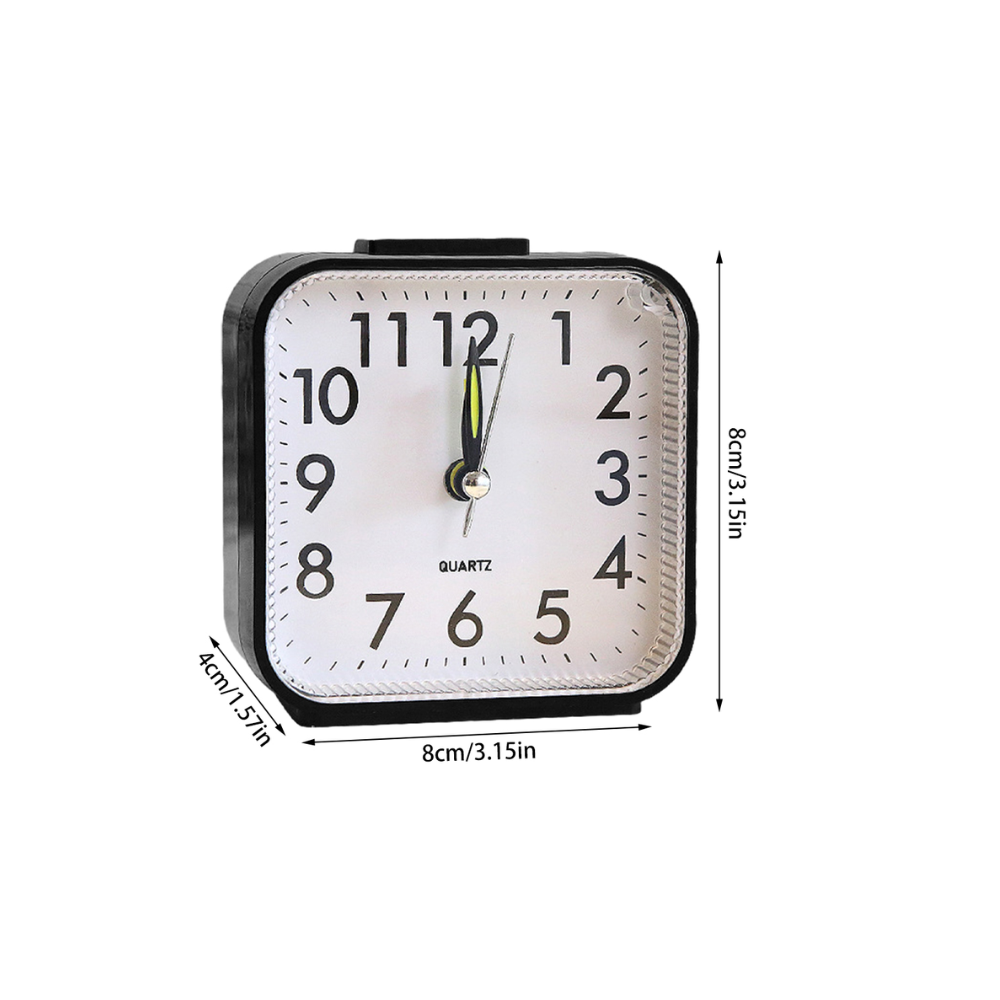 Mini Square Silent Alarm Clocks Non-ticking Analog Quartz Clock with LED - Battery Power