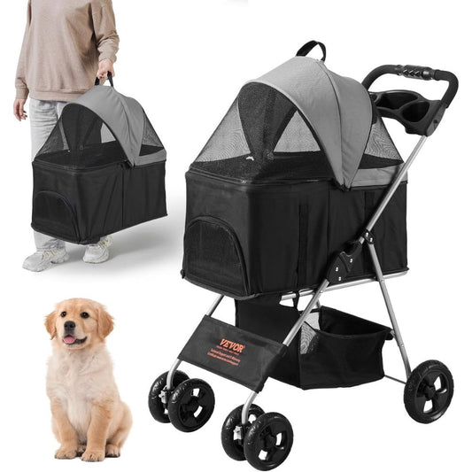 Pet Stroller with Brakes Storage Basket and Cup Holder
