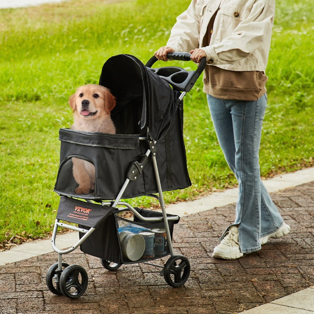 Premium Rotating Pet Stroller for Easy Travel with Brakes Pad and Cup Holder