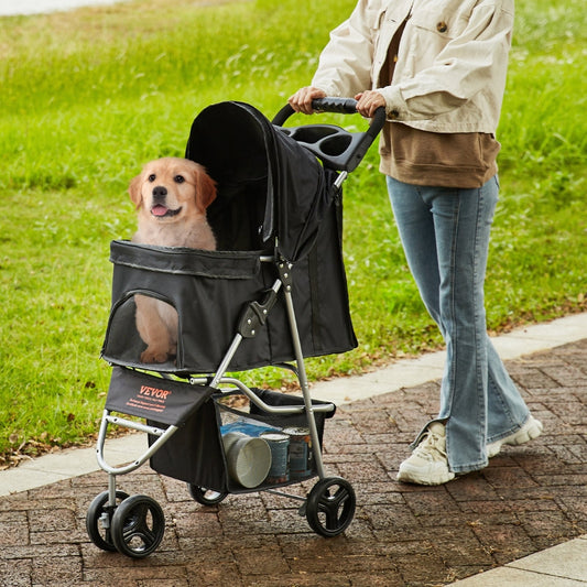 Premium Rotating Pet Stroller for Easy Travel with Brakes Pad and Cup Holder