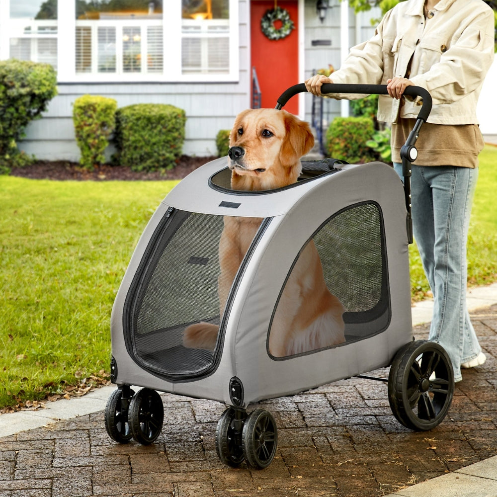 Premium Rotating Pet Stroller for Easy Travel with Brakes Pad and Cup Holder