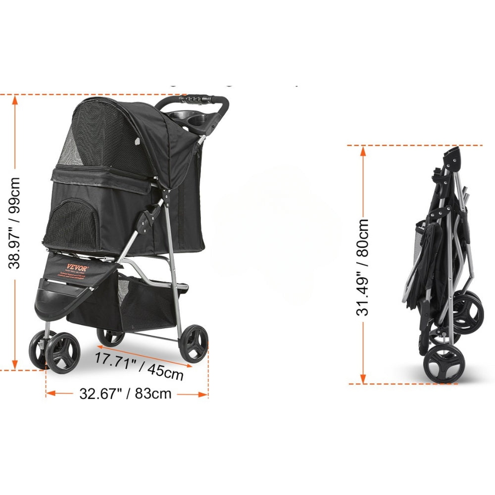 Premium Rotating Pet Stroller for Easy Travel with Brakes Pad and Cup Holder