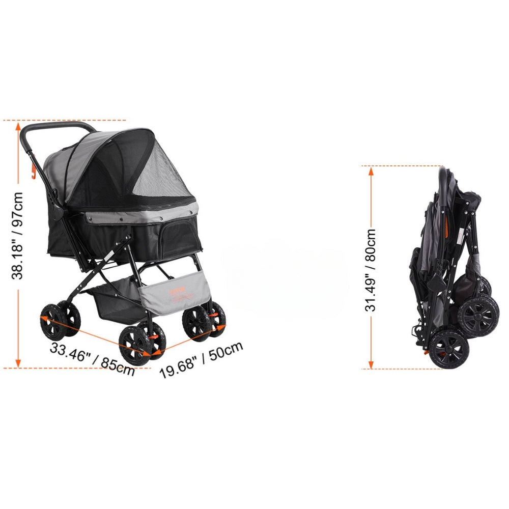 Premium Rotating Pet Stroller for Easy Travel with Brakes Pad and Cup Holder