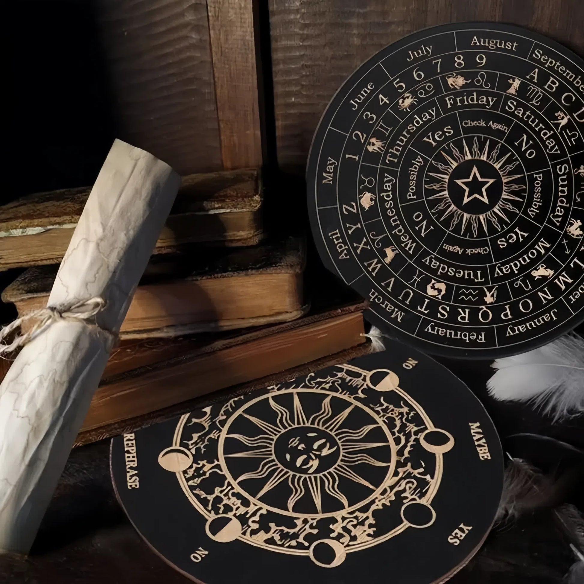 Wooden Moon and Star Pendulum Board for Metaphysical Healing and Divination