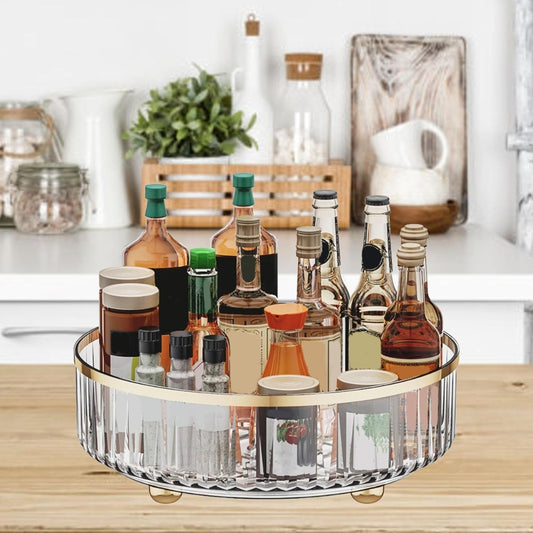 1pc Round Plastic Clear Rotating Container Bins for Cabinet Pantry Kitchen Countertop Refrigerator