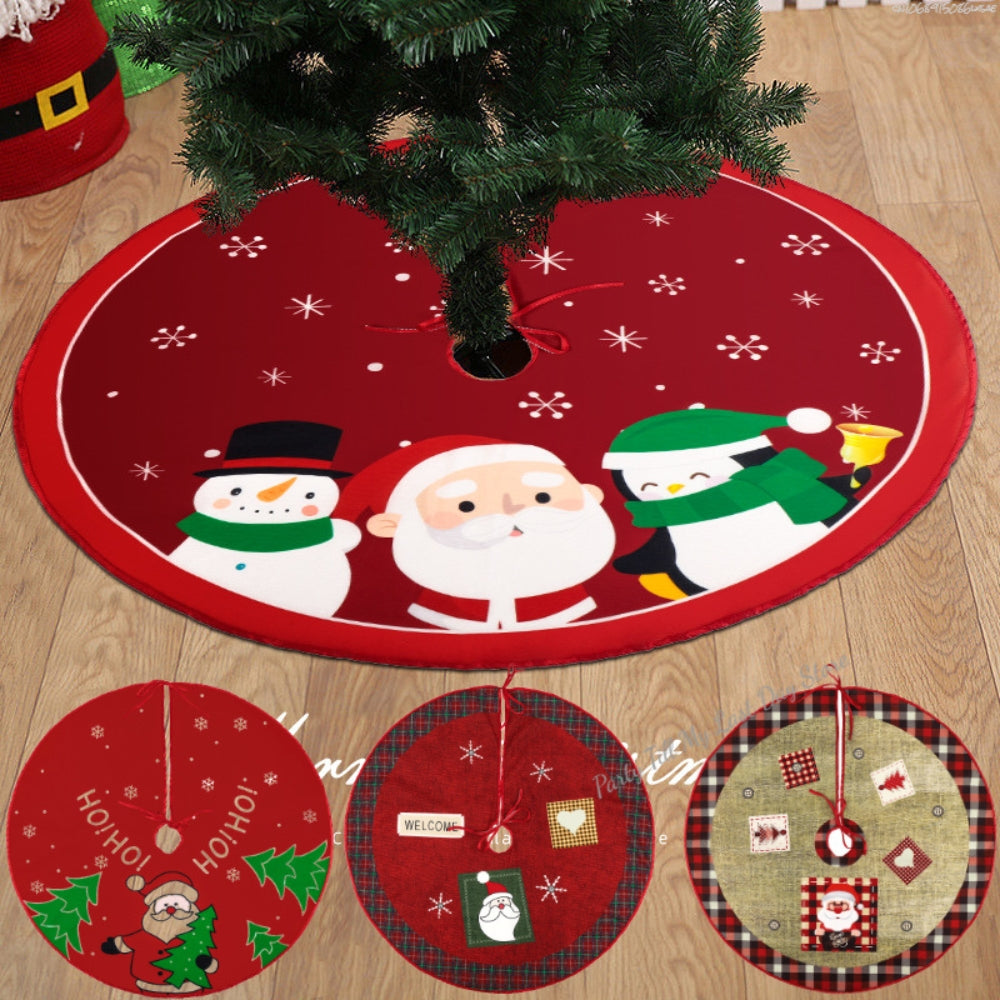 Christmas Tree Skirt Red Christmas Tree Foot Cover Santa Claus Snowflake Christmas Tree Carpet