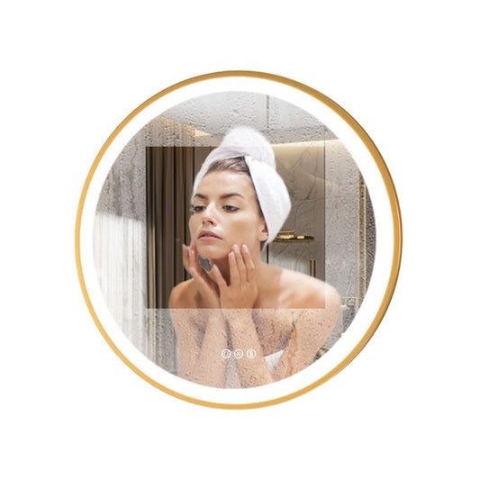 24 Inch Gold Frame Round Bathroom Mirror with Lights