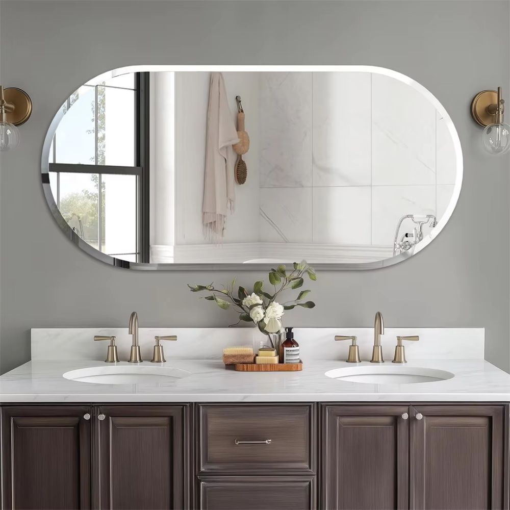 Stylish Frameless Long Oval Bathroom Vanity Mirror with Beveled Edge