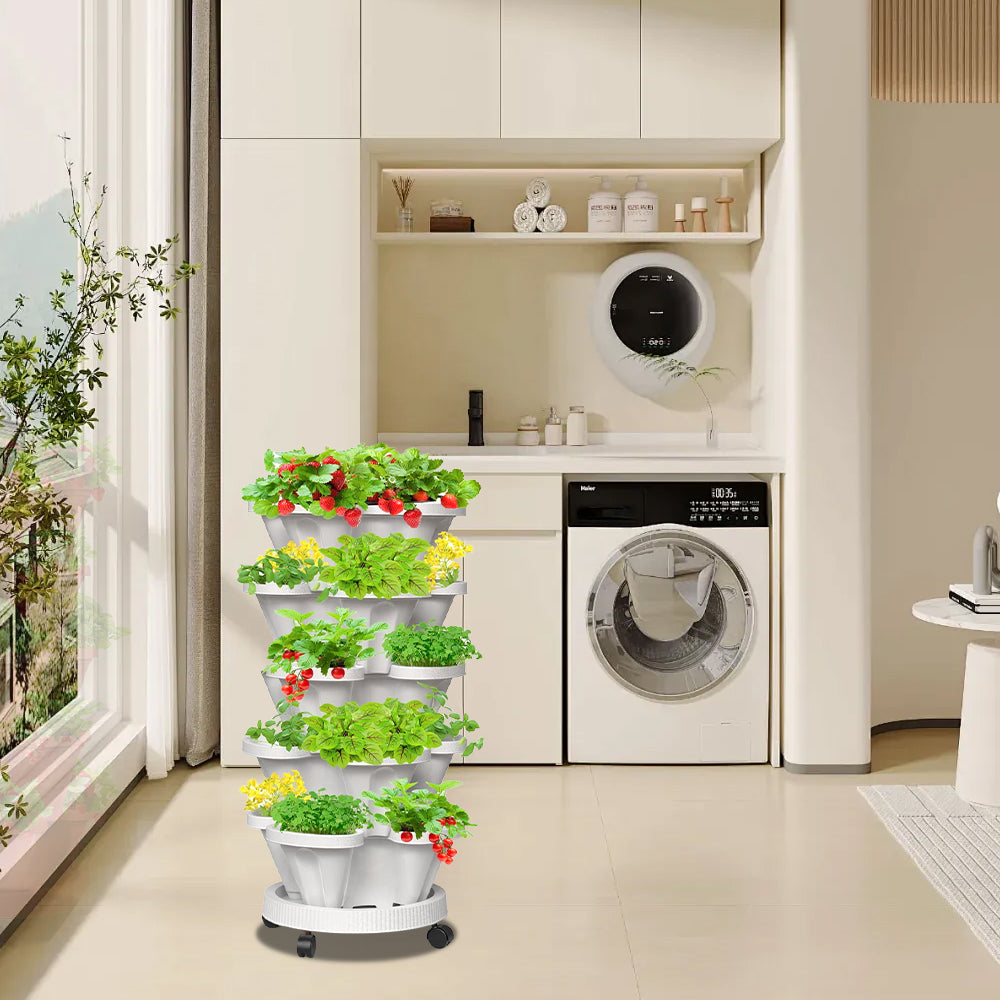GREENHAVEN 5-Tier Stackable Vertical Garden Planter Pots - Space-Saving Planting Solution
