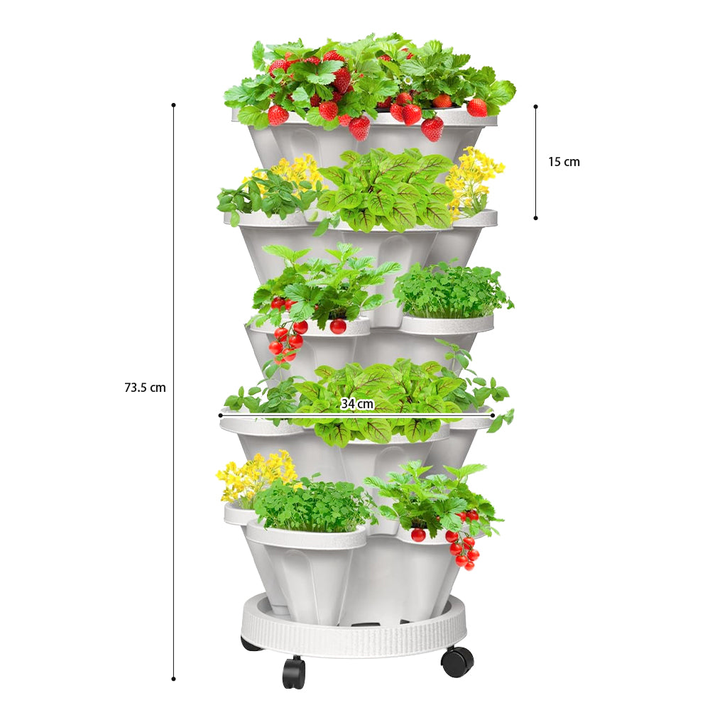GREENHAVEN 5-Tier Stackable Vertical Garden Planter Pots - Space-Saving Planting Solution