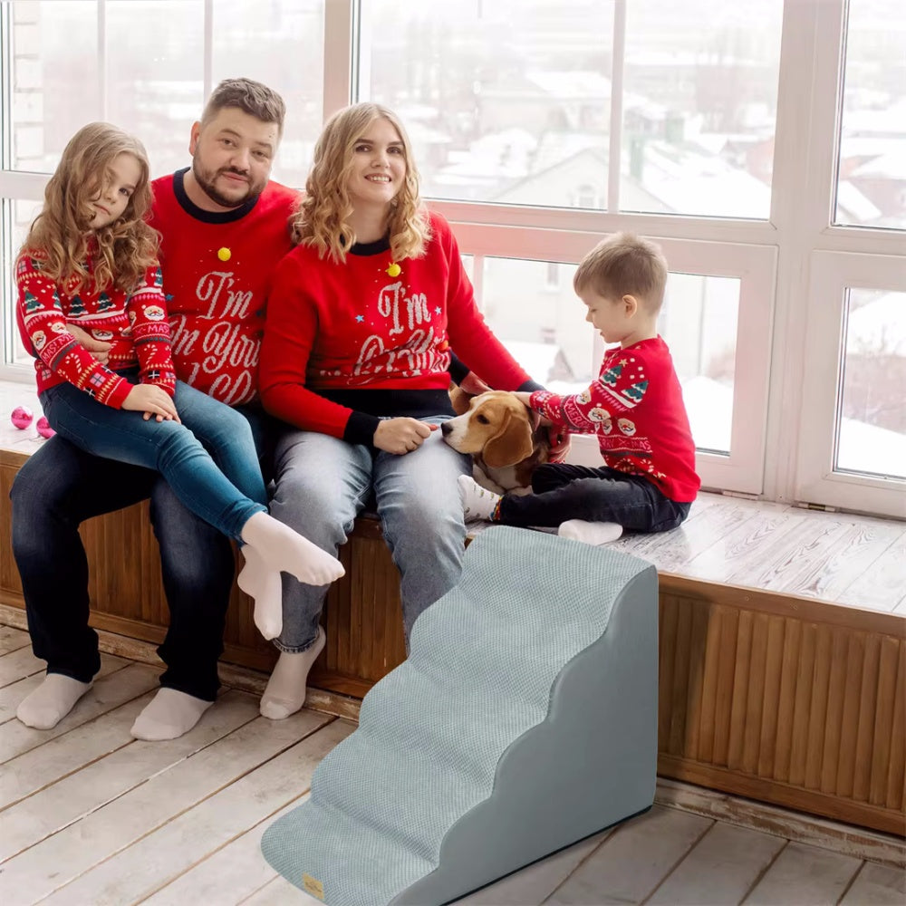 4-Tier Foam Dog Steps Pet Stairs Ramp for Beds and Couches