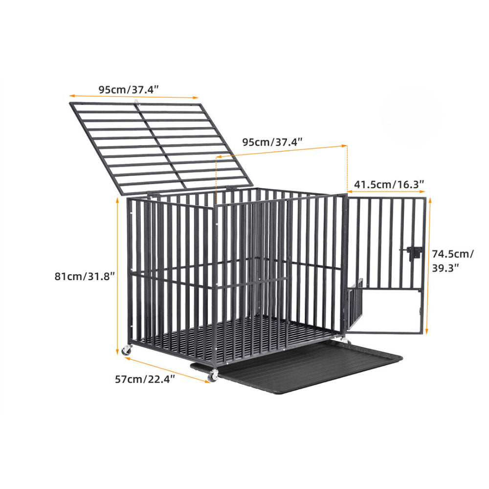 Mobile Heavy Duty Dog Crate with 3 Doors and Bottom Tray