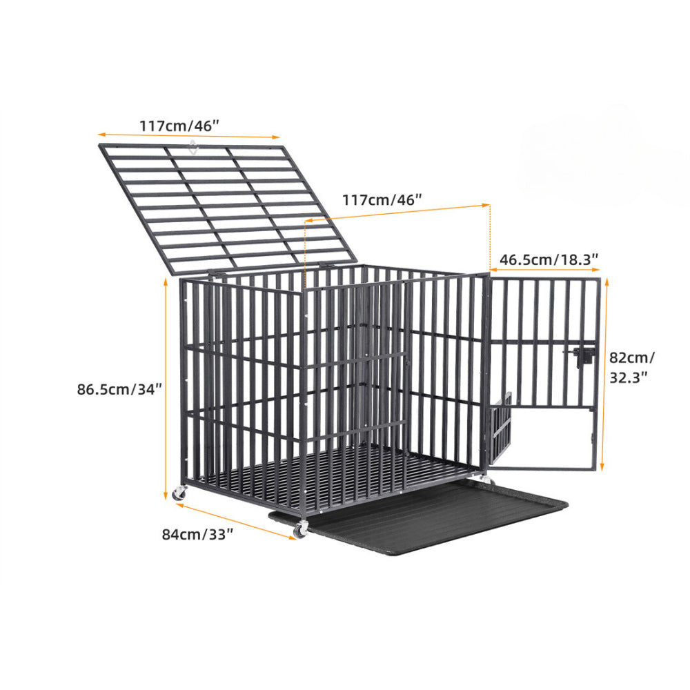 Mobile Heavy Duty Dog Crate with 3 Doors and Bottom Tray