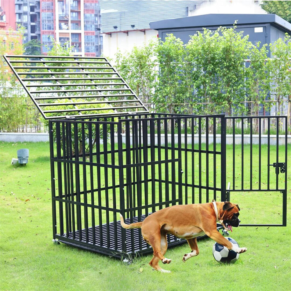 Mobile Heavy Duty Dog Crate with 3 Doors and Bottom Tray