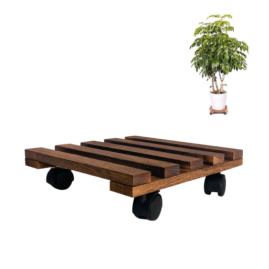 GREENHAVEN Plant Caddy Wooden Plant Stand with Wheels - Wood Color