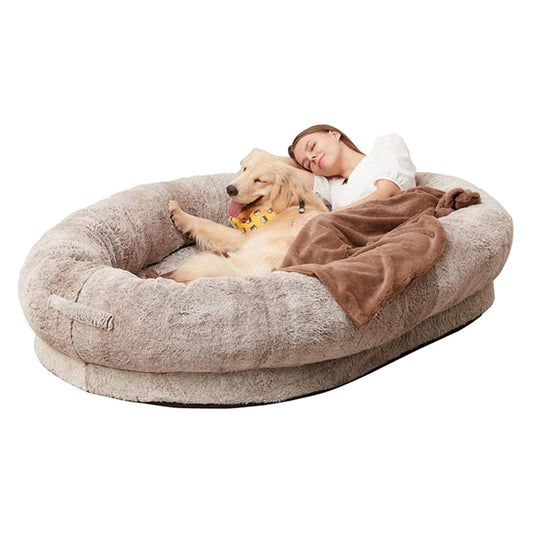 PETSWOL Washable Human Dog Bed - Fits You and Your Pets - 170x100x25cm - Khaki