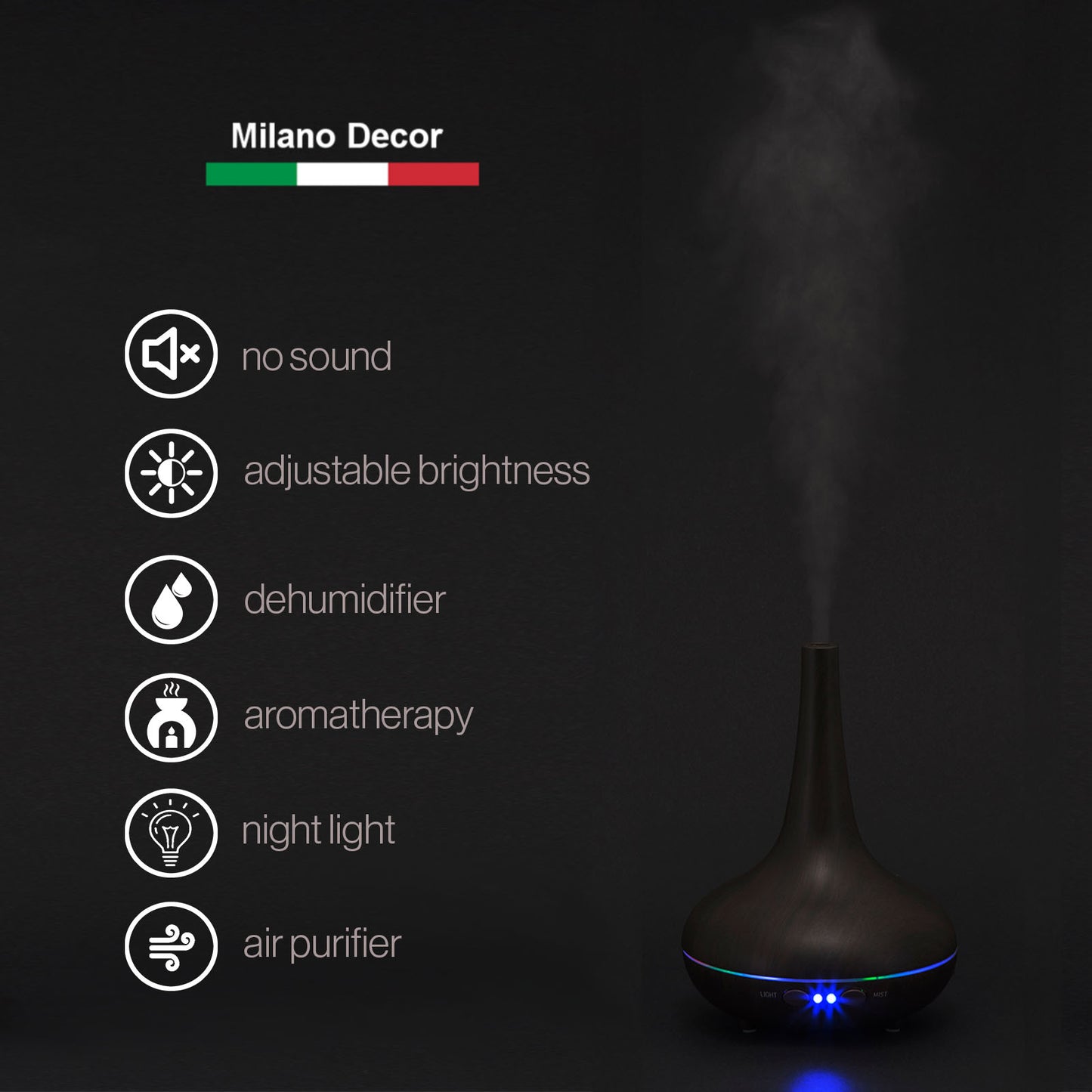 Milano Decor Ultrasonic Aroma Diffuser - Dark Wood Grain Color-1927503843319484419